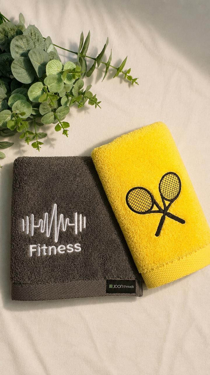 PACK OF 2 COTTON TERRY TOWEL GREY AND YELLOW
