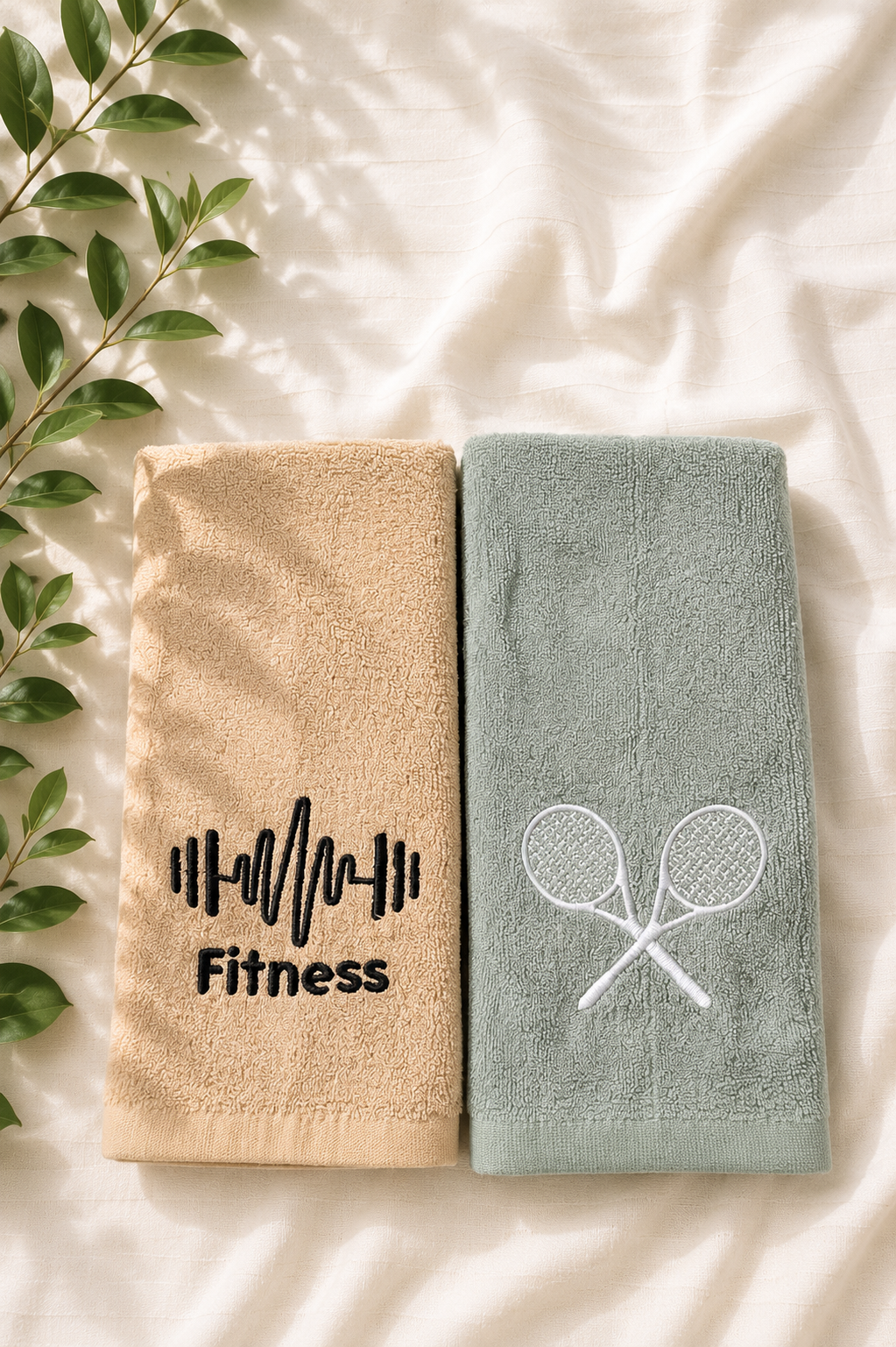 PACK OF 2 BAMBOO TOWEL GREEN AND BEIGE