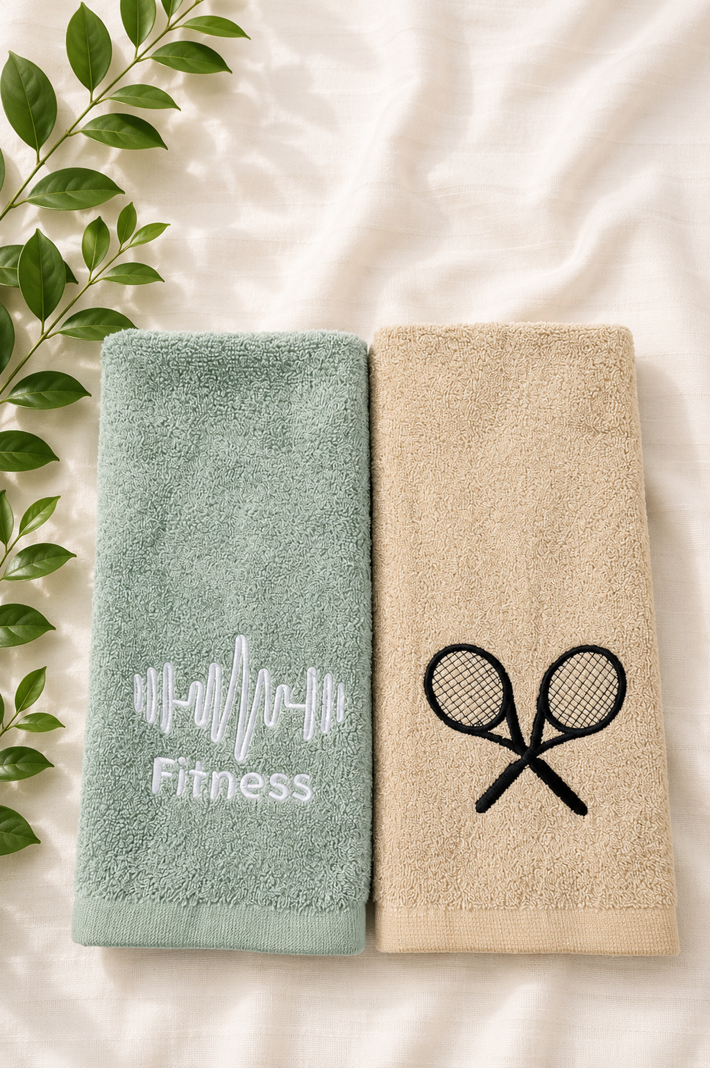 PACK OF 2 BAMBOO TOWEL GREEN AND BEIGE